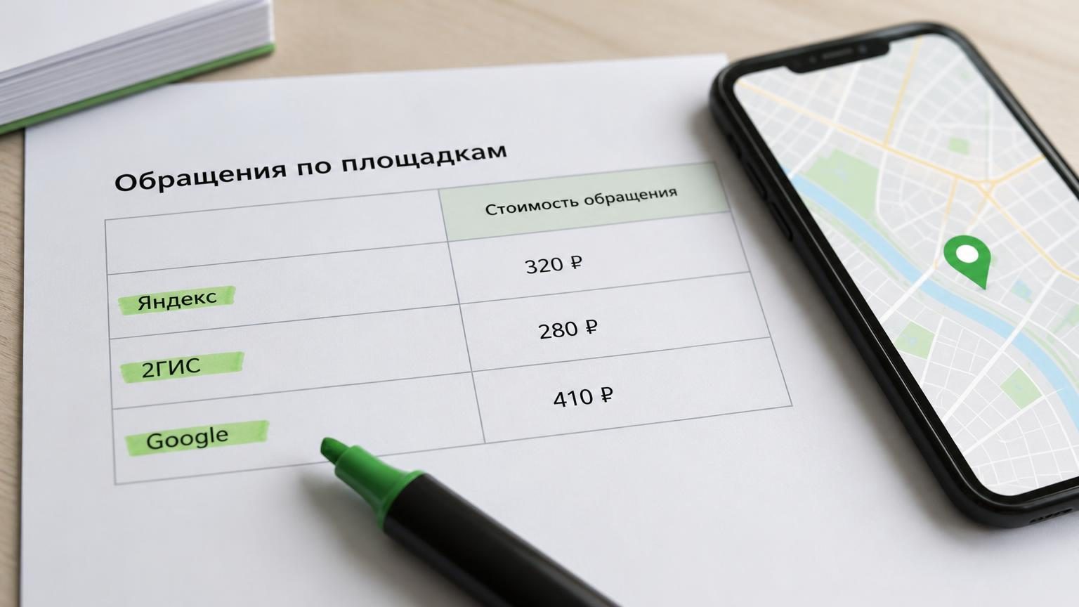 Крупный план распечатанной таблицы на столе администратора, рядом телефон с открытой картой и маркер, которым отмечены строки. Деловое, будничное настроение. Надписи: заголовок …